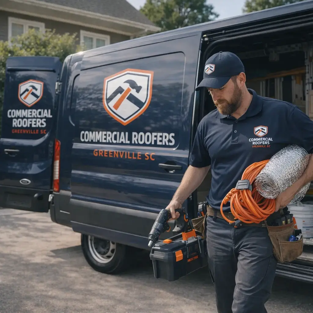 Commercial Roofers Greenville SC - Technician Unloading